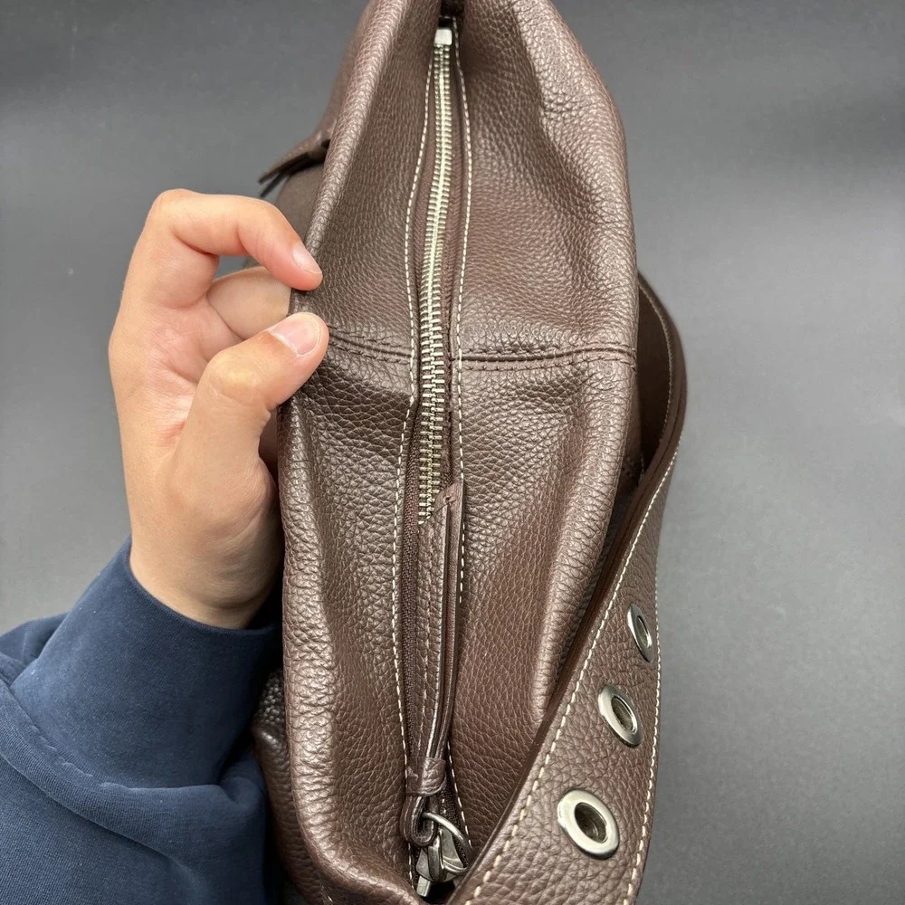Coach East West Duffle Shoulder Bag F15065 Brown Pebbled Leather Purse